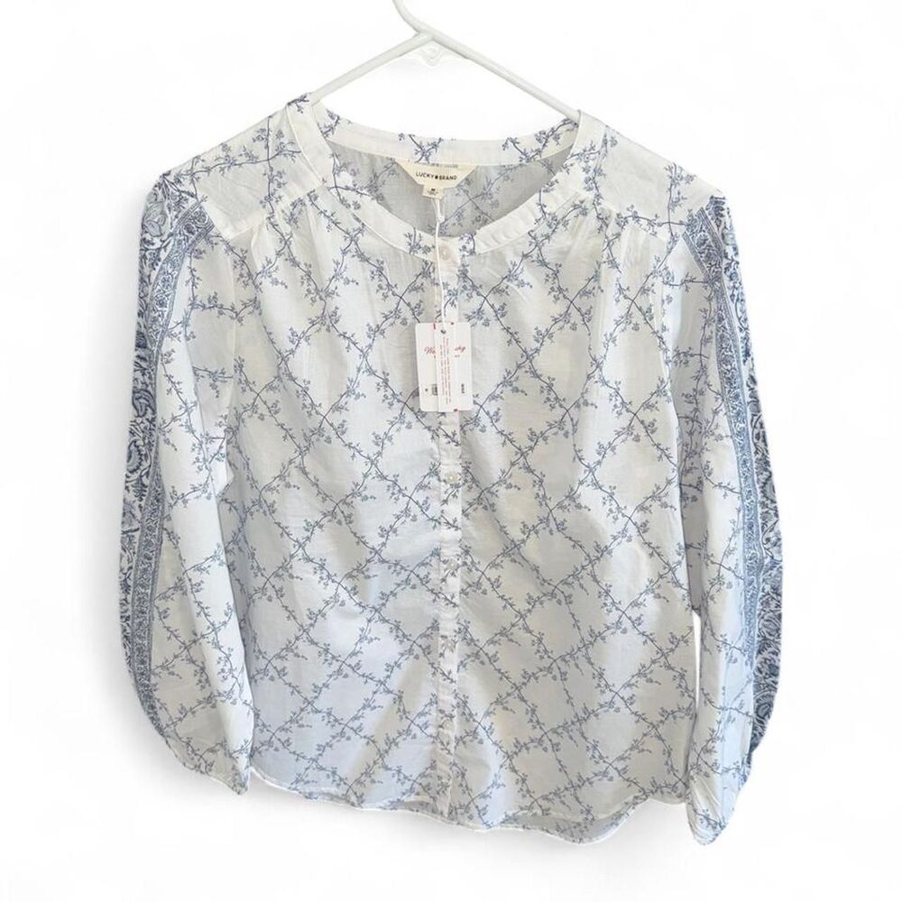 Lucky-brand Women's Blue and White Blouse